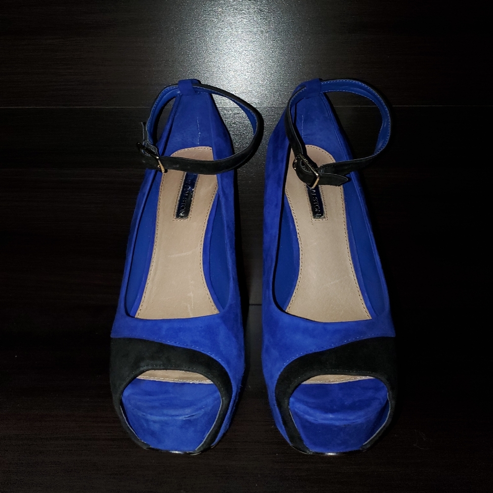 Blue & Black peep toe heels/pumps, H by Halston